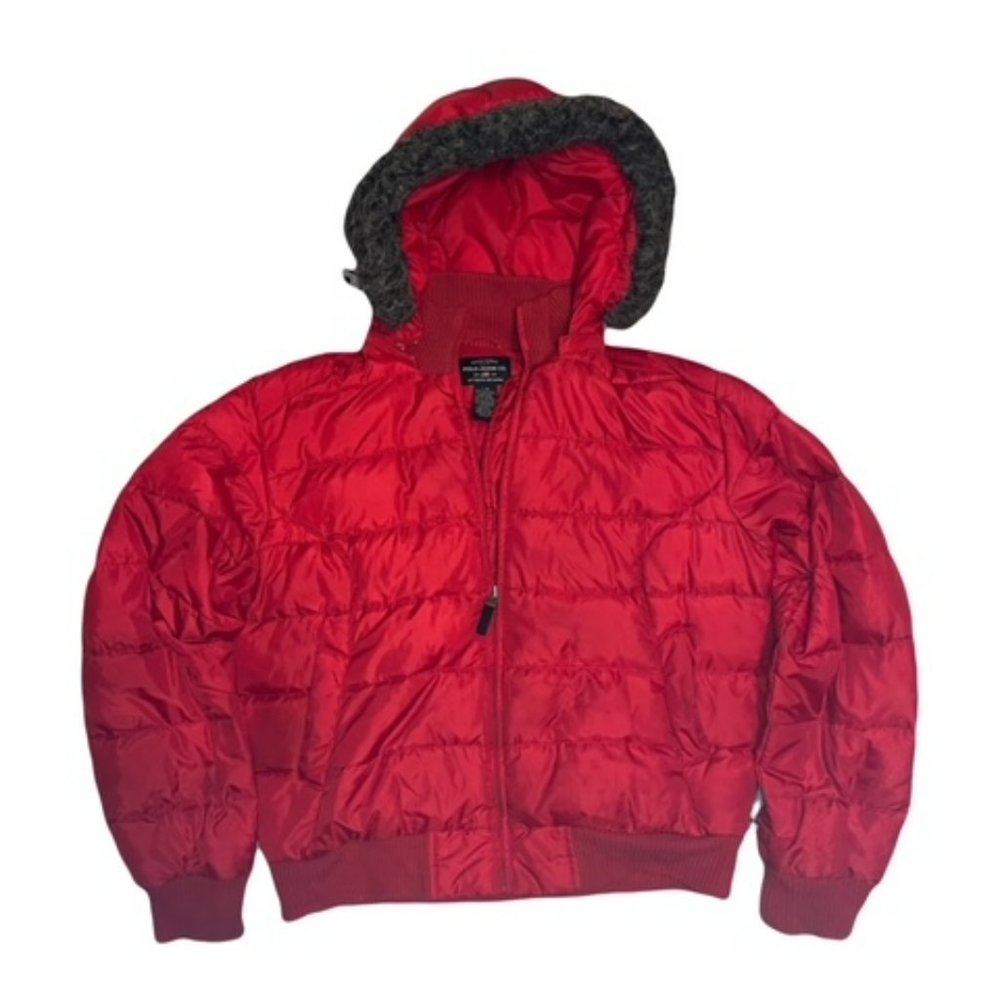 Ralph Lauren Polo Jeans Co. Vintage Red Puffer Fur Lined Coat Sz L